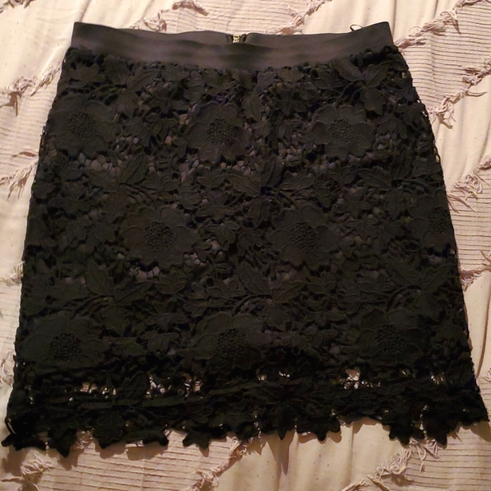Black Skirt with Floral Appliques